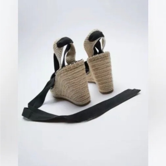 Zara Black Tied Raffia Espadrille Wedge Shoes NWT SZ 10 EU 41 - Picture 5 of 11